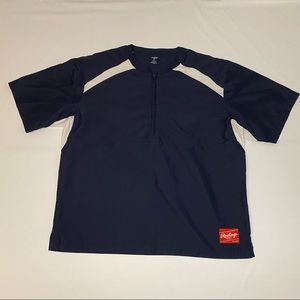 Rawlings Baseball Windbreaker X-Large Jacket Blue Short Sleeves 1/4 Zip Pullover